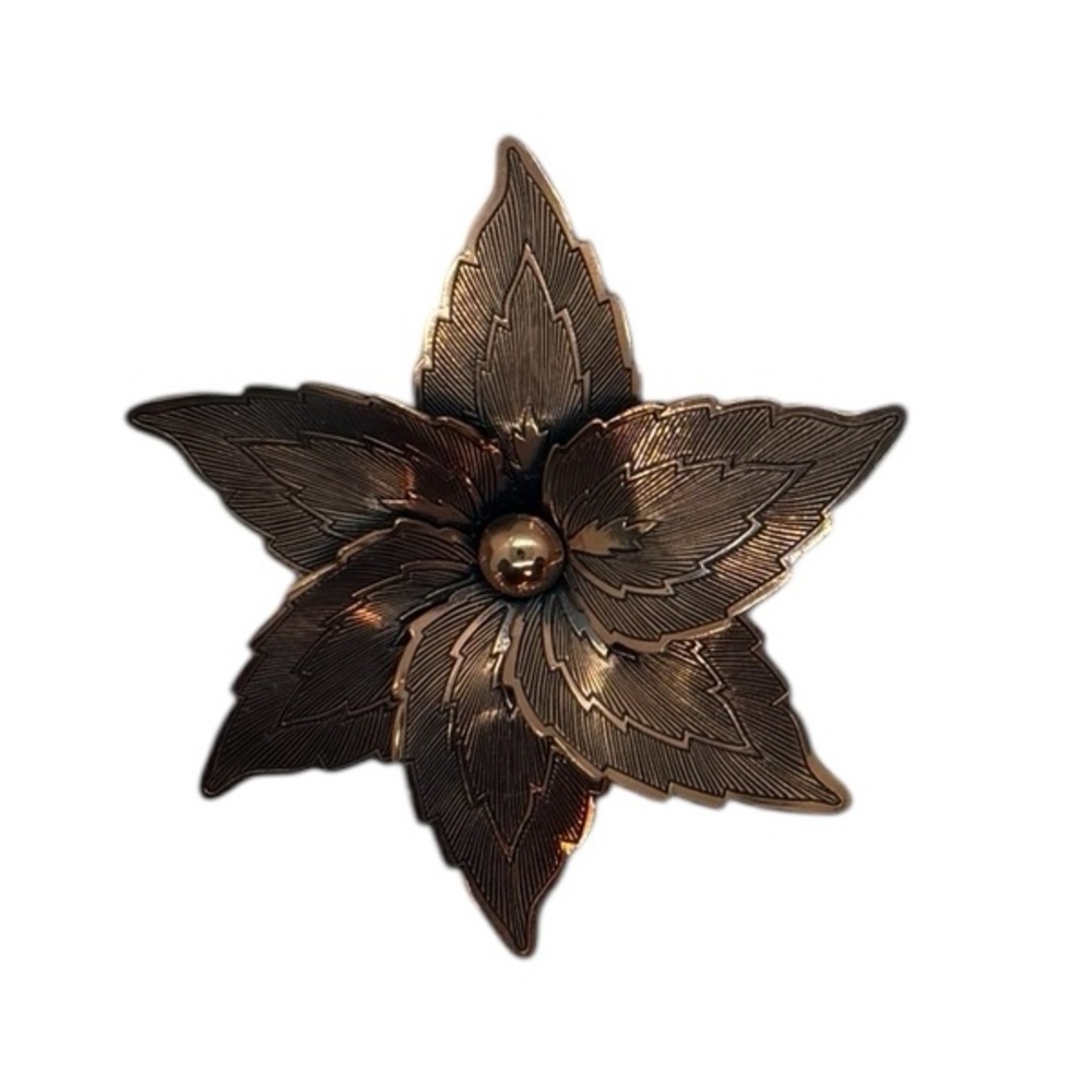 Elegant Bronze Tone Floral Brooch Retro Vintage Pin Sunburst